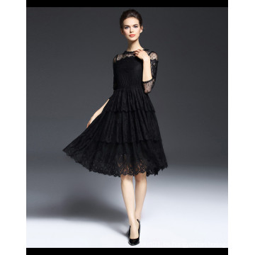 Elegante vestido de encaje negro princesa dulce para damas